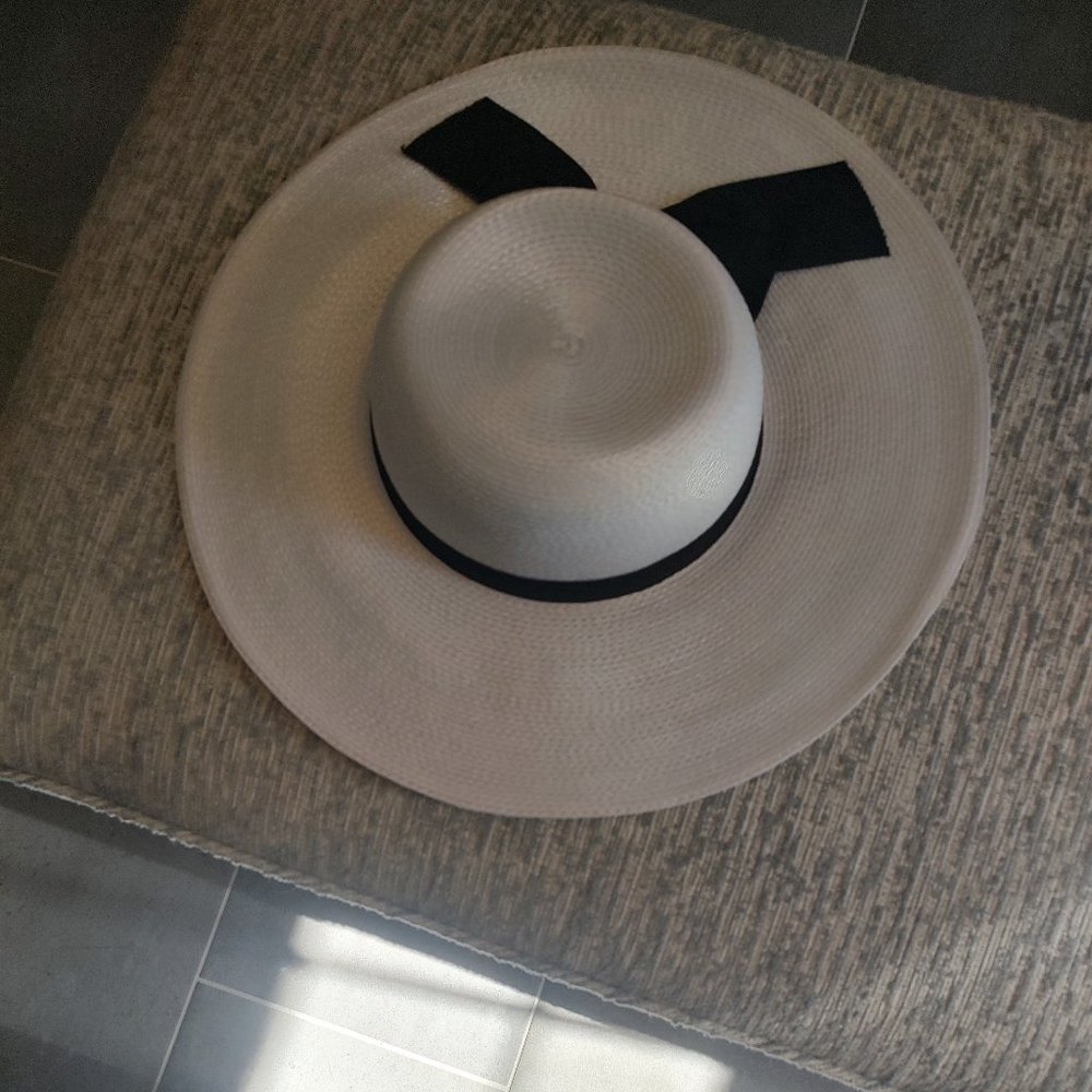 White Bonnet with Black Ribbon